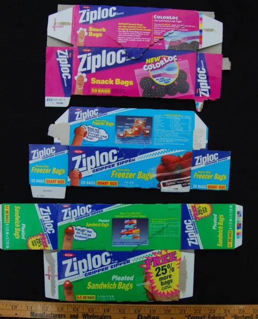 [ 1990s ZIPLOC Sandwich Bags: 3 Vintage Boxes - FINGERMAN TV Commercial Mascot ]