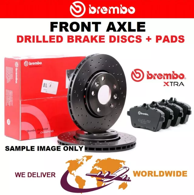 BREMBO XTRA Drilled Front BRAKE DISCS + PADS for PEUGEOT 208 1.6 HDi 2012-on