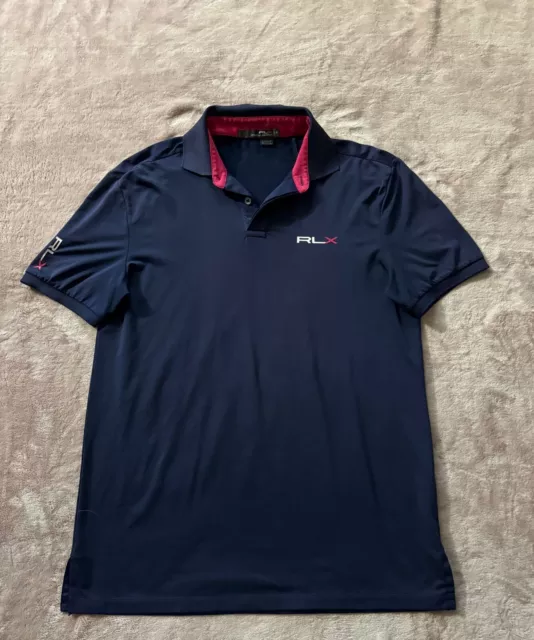 RLX Ralph Lauren Mens Polo Golf Short Sleeve Navy Blue Size Medium