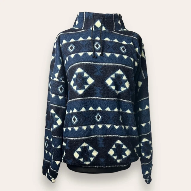 Maglione vintage in pile azteco pazzo funky astratto donna L