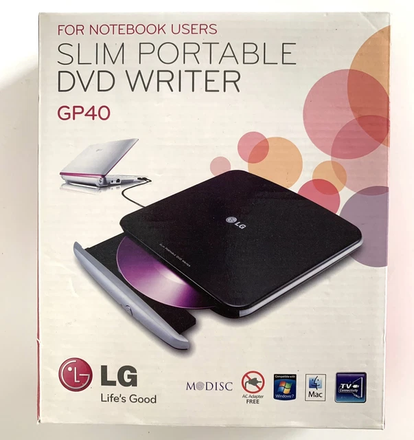 LG SLIM PORTABLE DVD Writer GP40 USB External For Notebook Users New