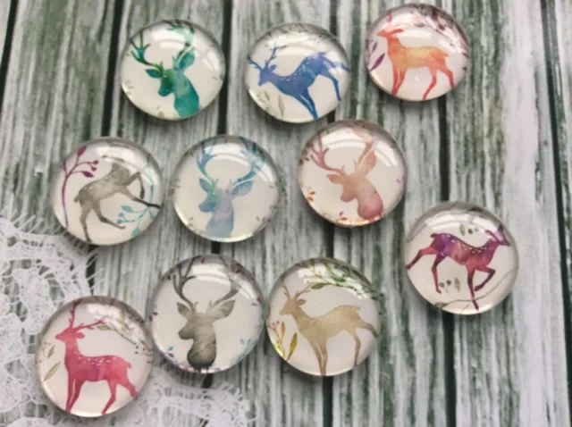 10 Stag Head Doe Deer Cabochons 16-25mm Mixed Round Glass Dome Seal Flat Back 3