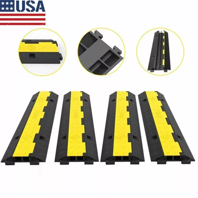 Cable Protector Ramp 4 Packs 2 Channels Speed Bump Hump Rubber Modular Driveway