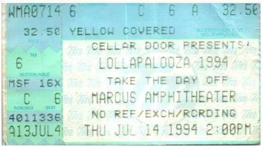 Vintage Lollapalooza Beastie Boys Ticket Stub July 14 1994 Milwaukee Wisconsin