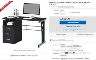 SixBros Scrivania Porta pc Tavolo Ufficio Colore Acero S-352/112 