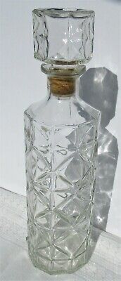 Vintage Quilted Pattern Glass 10 Sided Liquor Whiskey Bottle Decanter w Stopper 