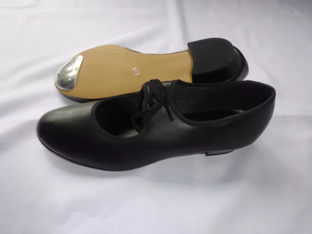 Bnib - Black Pu Tap Dance Shoes Toe Taps Only Low Heel Adult Uk Size 9