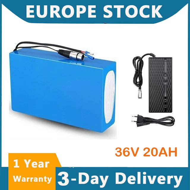 Batterie E-Bike 36V 20Ah Lithium-Ion – 390x110x75mm – BMS 25A – Chargeur 42V 3A – Pour Vélo 250W à 750W
