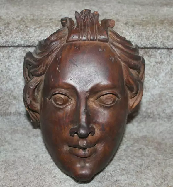 Antique Carved Italian Wooden Saint Head 18th C Religious Carving 10"