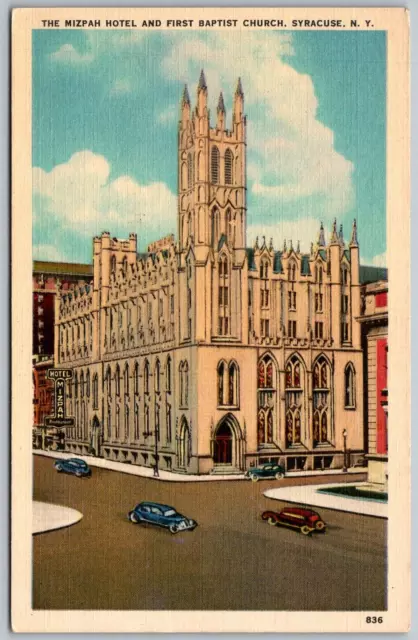 Syracuse New York 1940s Postcard Mizpah Hotel & First Baptist Church