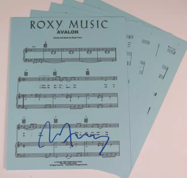 Bryan Ferry ROXY Musique Signé Autographe Auto " Avalon " Feuille Musique JSA