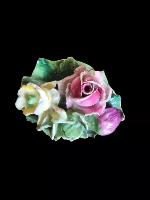 Vintage ~ Pin Brooch Flower Crown Staffordshire, England Hand Painted Porcelain