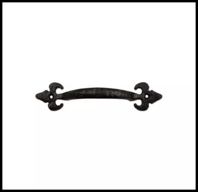 Cast Iron Black Antique 5" 125mm Fleur de Lys Ornate Gate Shed Door Pull Handle