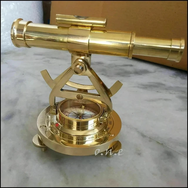 Théodolite Avec Boussole W. - Alidade En Laiton - Instrument De Topographie Vintage - Neuf