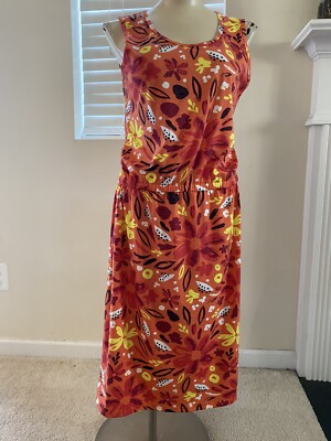 lularoe womens LARGE orange floral sleeveless midi dress VEUC