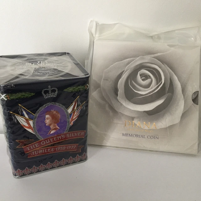 1999 Diana Princess Of Wales ~  £5 Coin & Elizabeth II 1977 Tea Tin~New & Sealed