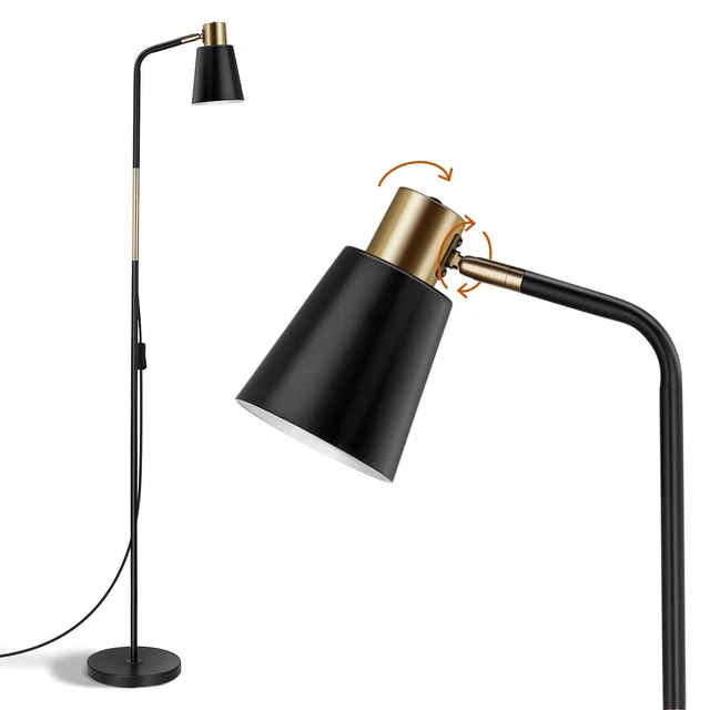 Lampada Da Terra Vintage Industrial Con Paralume In Tessuto Bianco – Golden E27, 220-240V, Interruttore A Pedale, Ideale Per Lettura In Soggiorno E Camera Da Letto
