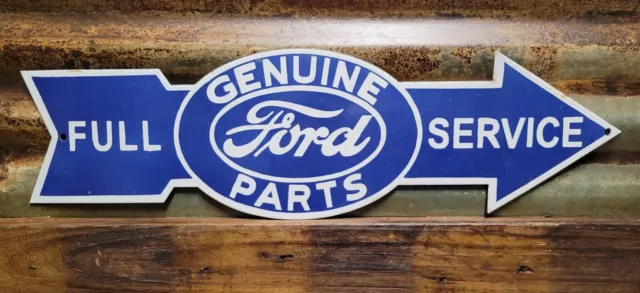 Vintage Ford Porcelain Sign Genuine Parts Automobile Dealer Full Service Arrow