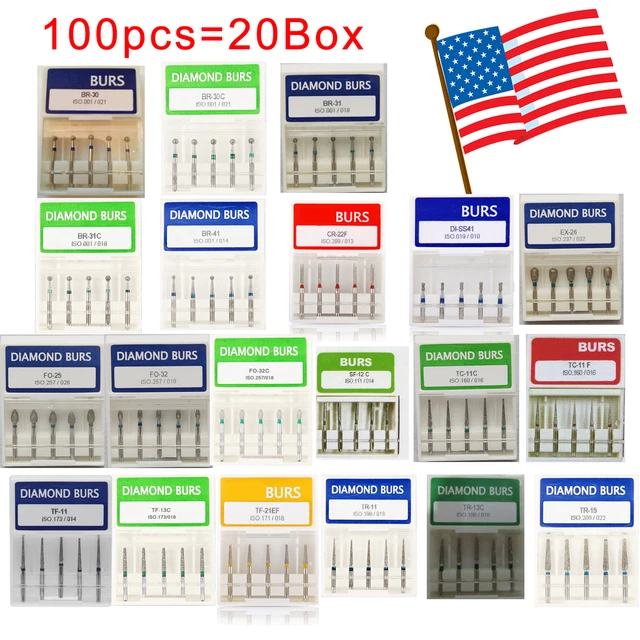 100 pcs/set Dental Diamond Burs For High Speed Handpiece Medium FG 1.6mm USA HOT