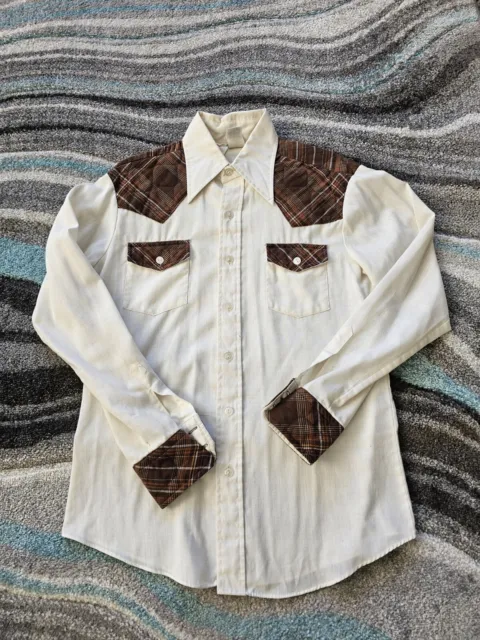 Vintage Kennington California Western Pearl Snap Shirt Mens Medium Brown White