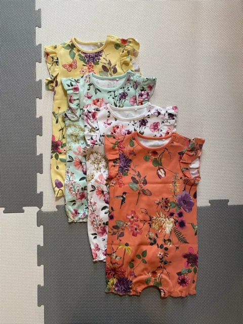 NEXT Baby  4 Pack Baby Girl Floral Rompers 3-6 Months RRP £19