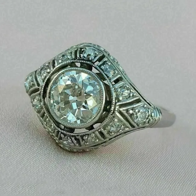 2.67 Carat Round Cut Lab-Created Diamond Victorian Elongated Olden Vintage Rings