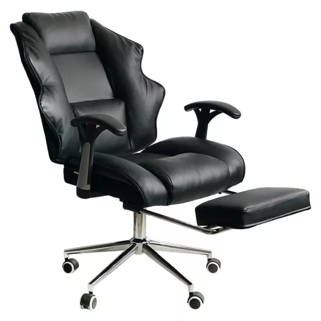 Faux Leather High Back Reclining Executive Office Work Chair with Stool Black