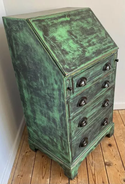 Industrial Style Bureau Desk | Hand Painted Distressed Finish | Bakelite Handles 3