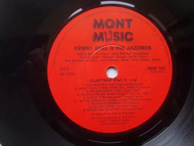 Kenny Ball & His Jazzmen: "Claptrap" Part 1 and 2.  Mont Music. 1982. Vinyl 45.