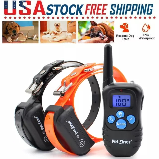 Set of 2 Dog Training Collar Pet Electric Shock Rechargeable LCD Remote 330 Yard