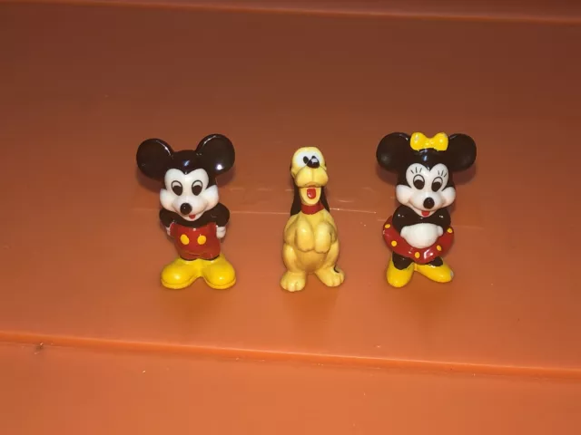 VTG 1980's Disney Mini Ceramic Figurines Set Pluto Mickey Minnie Mouse Taiwan 2”
