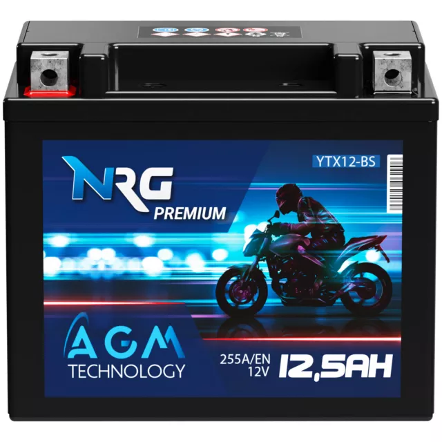 NRG YTX12-BS AGM Motorradbatterie 12V 12,5Ah Batterie statt 12Ah 51012 CTX12-BS