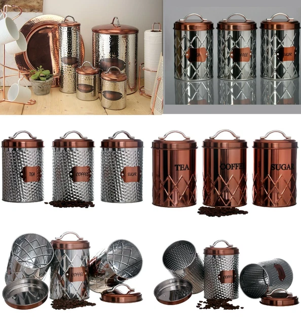 VINTAGE COPPER TEA Coffee Sugar Pasta Biscuits Storage Jars Canisters