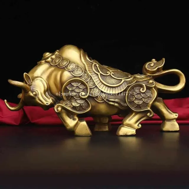 14 inch brass home feng shui treasure wealth fortune ox bull statue