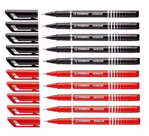 10x STABILO Fineliner SENSOR Tintenschreiber Filzstift F 0,3 mm je 5 sw&rot