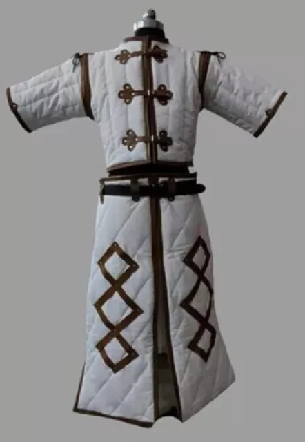 Medieval Gambeson Costume with White Leather Trimmed Fancy Style Long Length