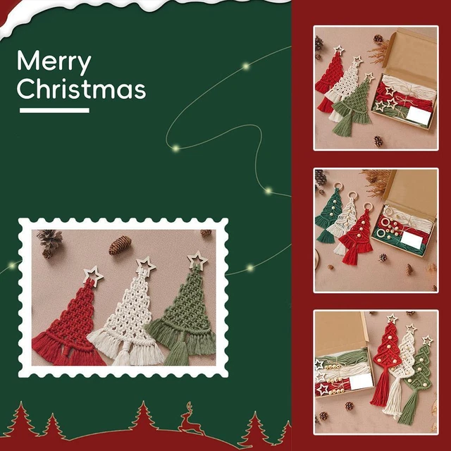 3x Weihnachtsbaum Makramee Bastelset zum Selbermachen Weihnachtsschmuck Hängedekor Y8G4