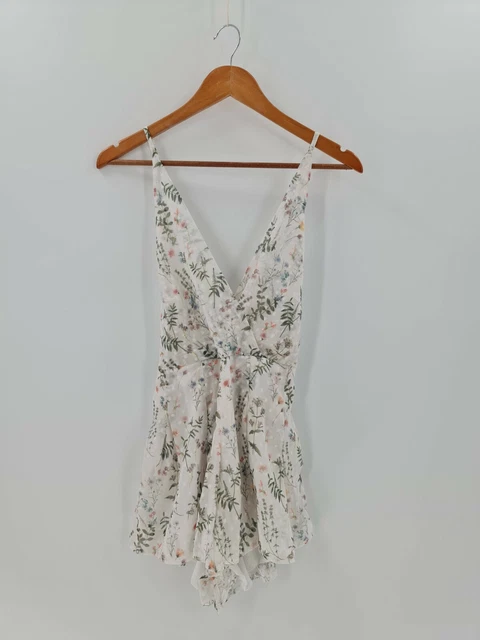 OSCAR-ST Womens Sheer Floral Playsuit Romper Size Large Petite Zip Closure