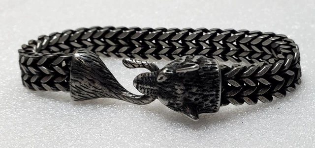 Men Women Vintage Wolf Head Tail Chain Bracelet 9.5 In Long 4 In Wide Unsigned