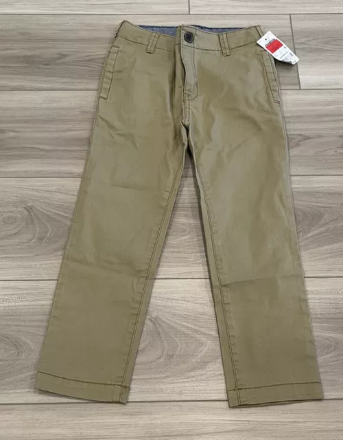 NWT Boys Osh Kosh Khaki Flat Front Pants Size 6 Stretch Tan Adjustable Waist