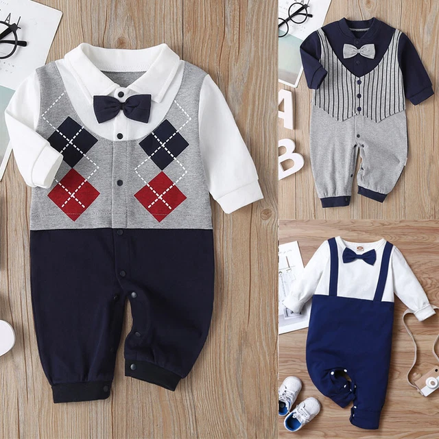 Newborn Baby Boys Gentlemen Outfits Romper Jumpsuit Bodysuit Long Sleeve Clothes