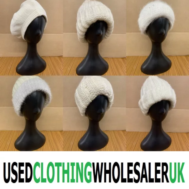 50 Vintage Retro Beanie Cream Mix Knit Winter Hats Women's Wholesale Job Lot
