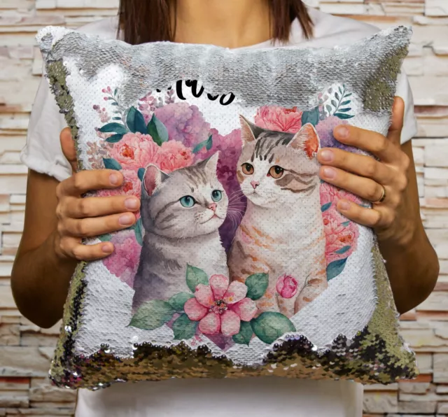 Cats Cushion Cover Sequin Throw Pillow Flip Sequins Personalised 3