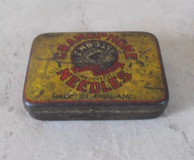 Vintage tin box gramophone needle EMBASSY UK antique yellow vtg 1930s