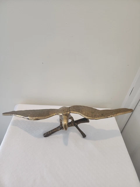 Vintage Solid Brass EAGLE ON BRANCH Statue Bird Wing Span Patriotic figurine