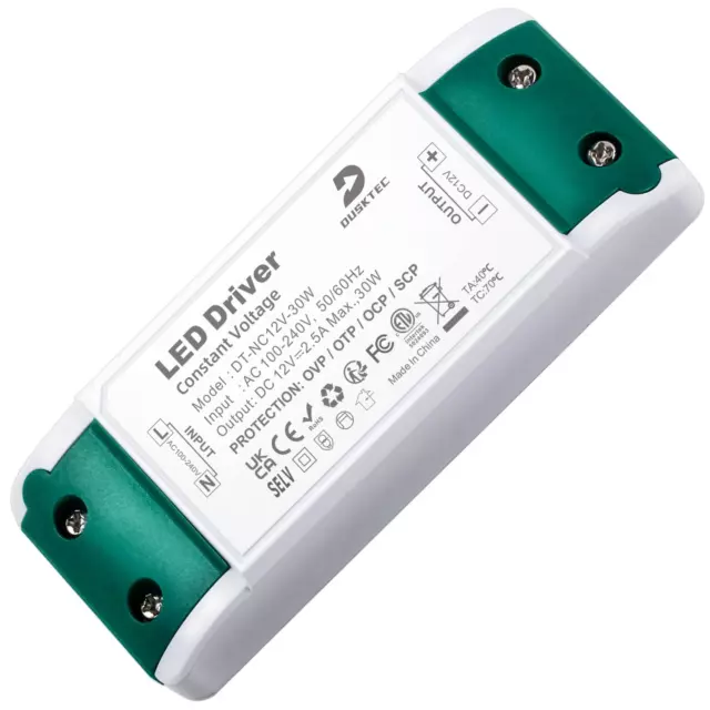 DUSKTEC LED Driver 12V 30W, LED Transformer AC 240V to DC 12 Volt 2.5A, Low for