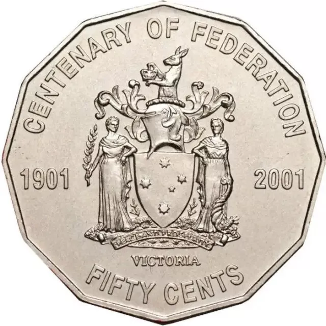 Unique Australian 50c Cent Coin 2001 Centenary of Federation Victoria CIRCULATED