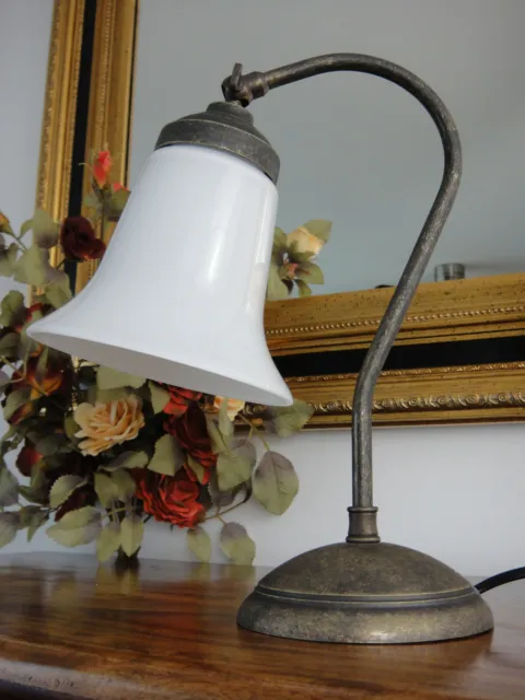 Tischlampe Jugendstil Antik Lampe Tischleuchte Schreibtischlampe Messing Glas