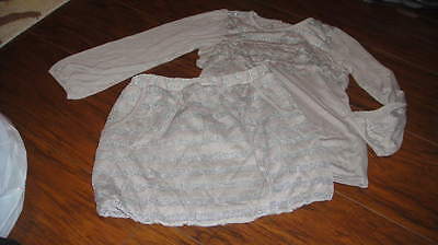 Nwot New Boutique Ella Moss 6X Gray Striped Top Skirt Et