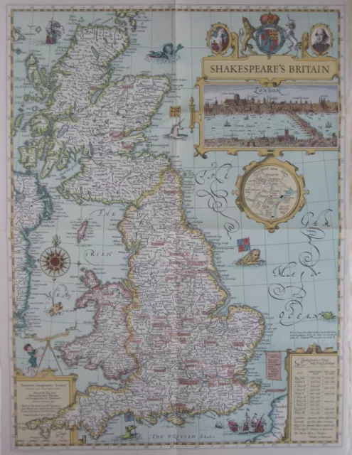 WILLIAM SHAKESPEARE Map GREAT BRITAIN England Scotland Wales Castles John Speed